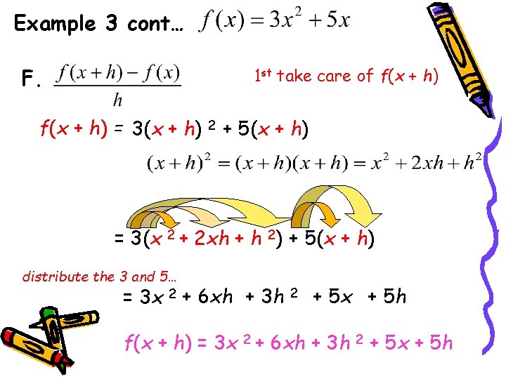 Example 3 cont… F. 1 st take care of f(x + h) = 3(x