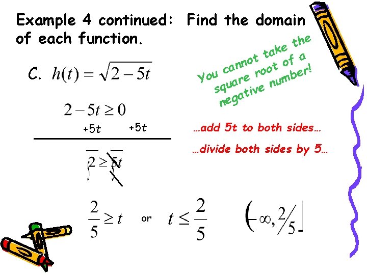 Example 4 continued: Find the domain of each function. the ke a t f