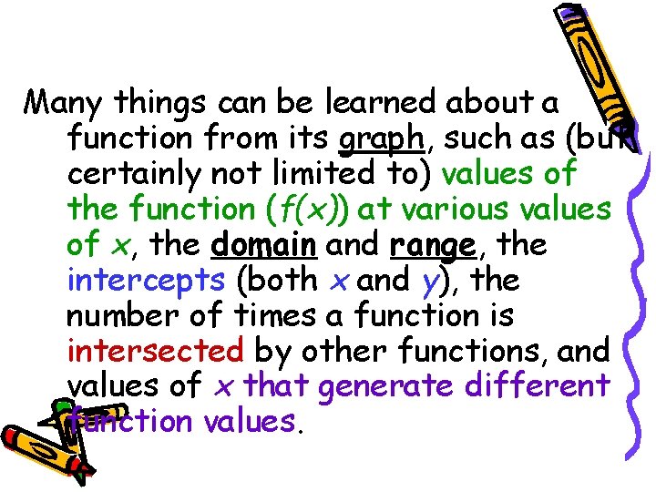 Many things can be learned about a function from its graph, such as (but