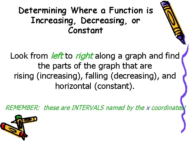 Determining Where a Function is Increasing, Decreasing, or Constant Look from left to right