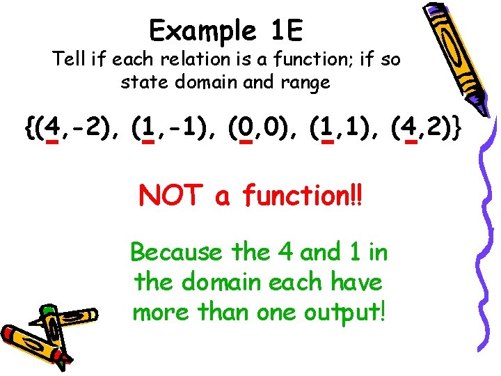 Example 1 E Tell if each relation is a function; if so state domain