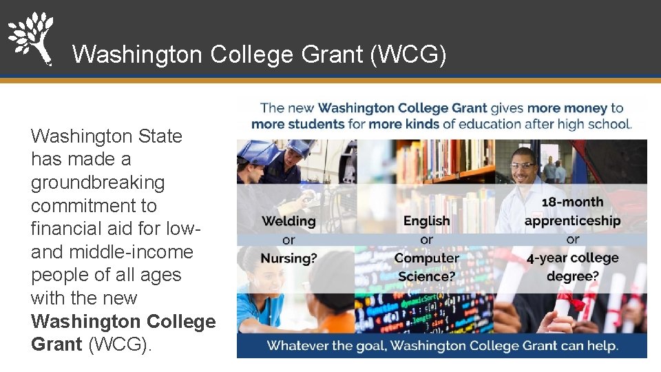 Washington College Grant (WCG) Washington State has made a groundbreaking commitment to financial aid