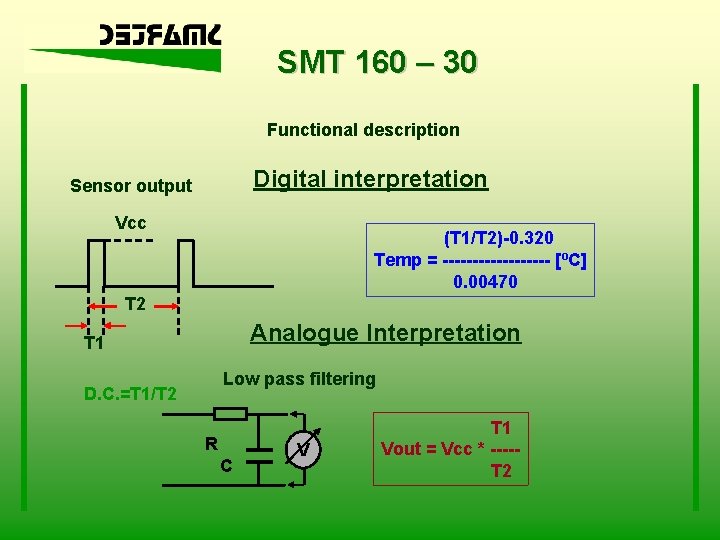 SMT 160 – 30 Functional description Digital interpretation Sensor output Vcc (T 1/T 2)-0.