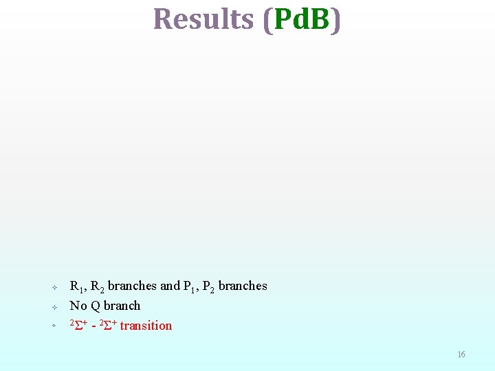 Results (Pd. B) R 1, R 2 branches and P 1, P 2 branches