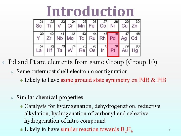 Introduction Pd and Pt are elements from same Group (Group 10) ³ ³ Same