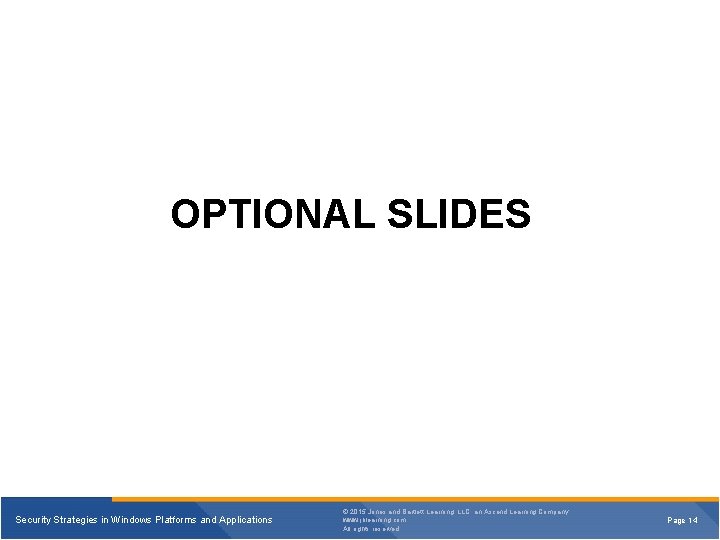 OPTIONAL SLIDES Security Strategies in Windows Platforms and Applications © 2015 Jones and Bartlett