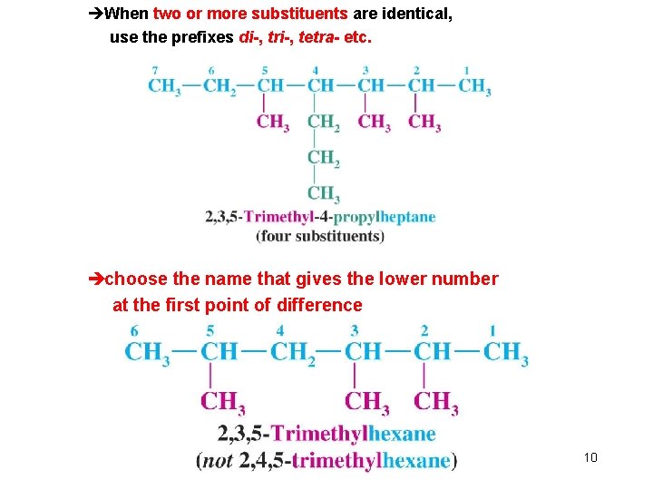 èWhen two or more substituents are identical, 　　use the prefixes di-, tri-, tetra- etc.