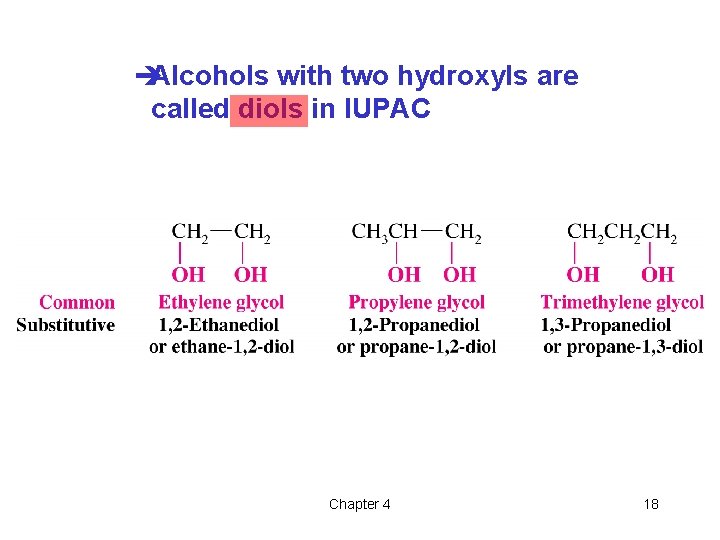 èAlcohols with two hydroxyls are called diols in IUPAC Chapter 4 18 