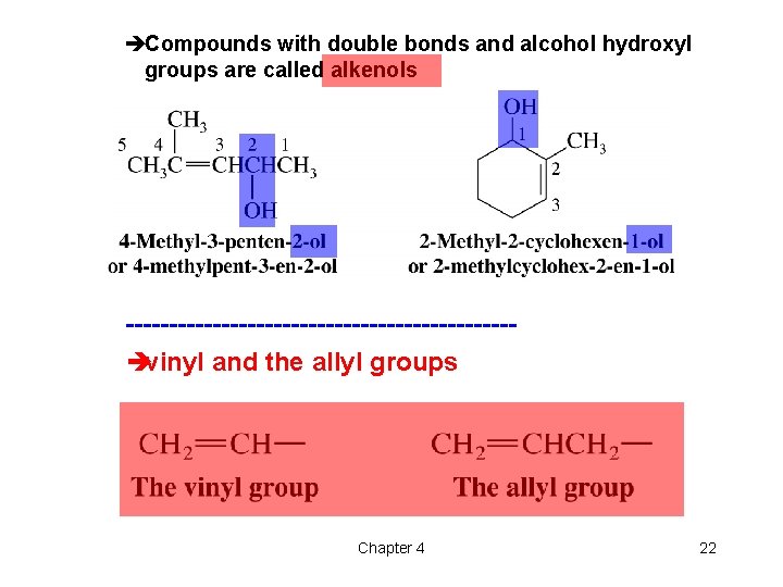 èCompounds with double bonds and alcohol hydroxyl groups are called alkenols ----------------------èvinyl and the