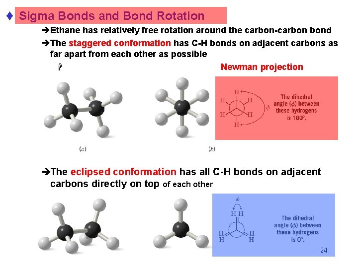 t Sigma Bonds and Bond Rotation èEthane has relatively free rotation around the carbon-carbon t Sigma Bonds and Bond Rotation èEthane has relatively free rotation around the carbon-carbon