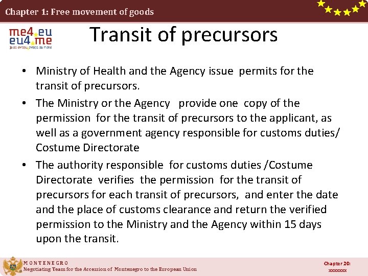 Chapter 1: Free movement of goods • Transit of precursors Ministry of Health and