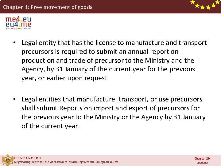 Chapter 1: Free movement of goods • Legal entity that has the license to