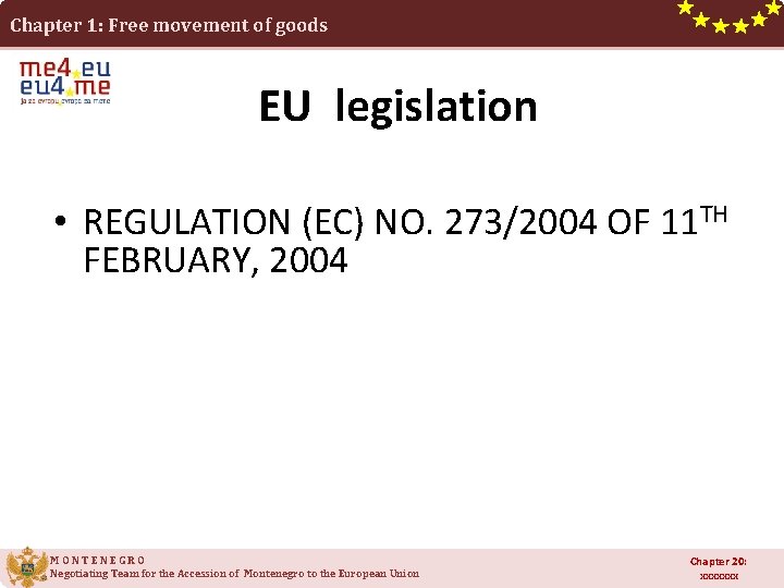 Chapter 1: Free movement of goods EU legislation • REGULATION (EC) NO. 273/2004 OF