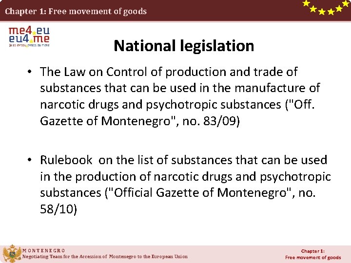 Chapter 1: Free movement of goods National legislation • The Law on Control of