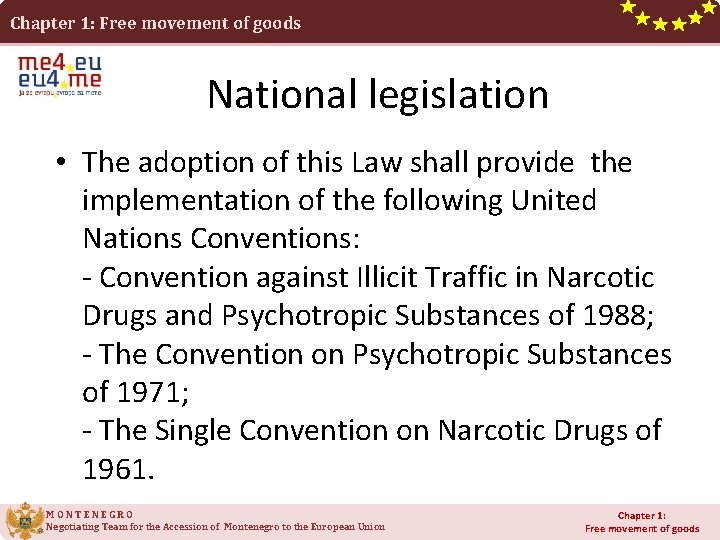 Chapter 1: Free movement of goods National legislation • The adoption of this Law