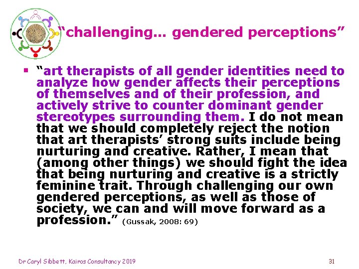 “challenging… gendered perceptions” § “art therapists of all gender identities need to analyze how