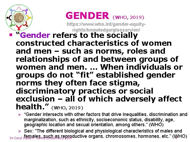 GENDER (WHO, 2019) https: //www. who. int/gender-equityrights/knowledge/glossary/en/ § “Gender refers to the socially constructed