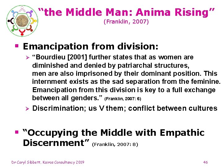 “the Middle Man: Anima Rising” (Franklin, 2007) § Emancipation from division: Ø “Bourdieu [2001]