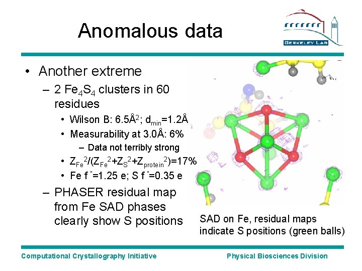 Anomalous data • Another extreme – 2 Fe 4 S 4 clusters in 60