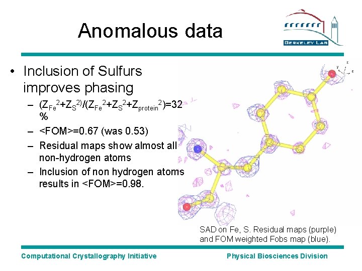 Anomalous data • Inclusion of Sulfurs improves phasing – (ZFe 2+ZS 2)/(ZFe 2+ZS 2+Zprotein