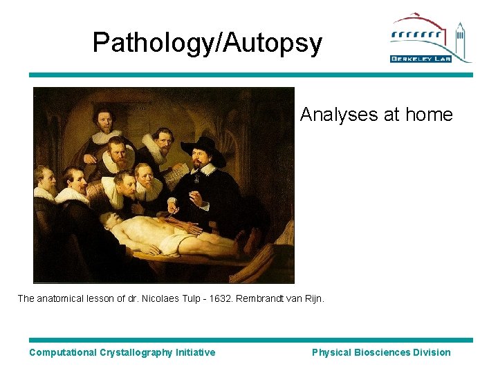 Pathology/Autopsy Analyses at home The anatomical lesson of dr. Nicolaes Tulp - 1632. Rembrandt