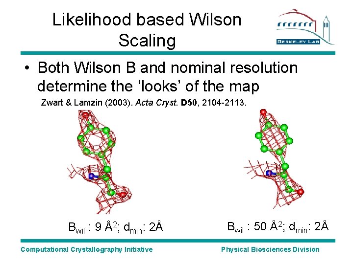 Likelihood based Wilson Scaling • Both Wilson B and nominal resolution determine the ‘looks’