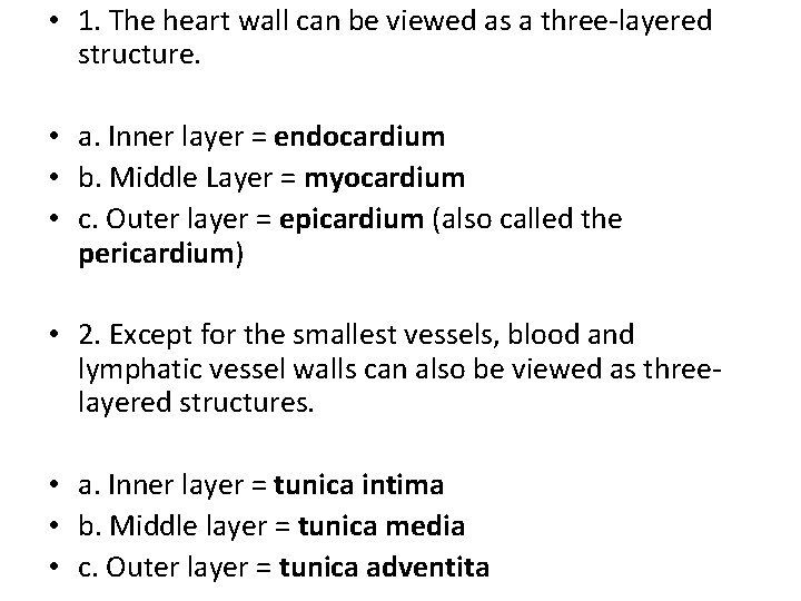  • 1. The heart wall can be viewed as a three-layered structure. •