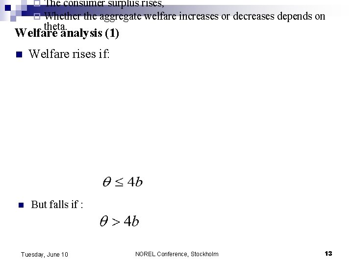 ¨ ¨ The consumer surplus rises, Whether the aggregate welfare increases or decreases depends ¨ ¨ The consumer surplus rises, Whether the aggregate welfare increases or decreases depends