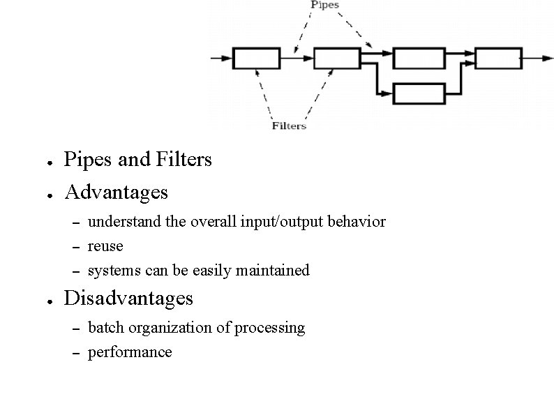 ● ● Pipes and Filters Advantages – – – ● understand the overall input/output