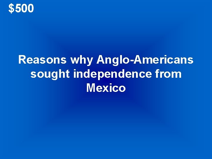 $500 Reasons why Anglo-Americans sought independence from Mexico 