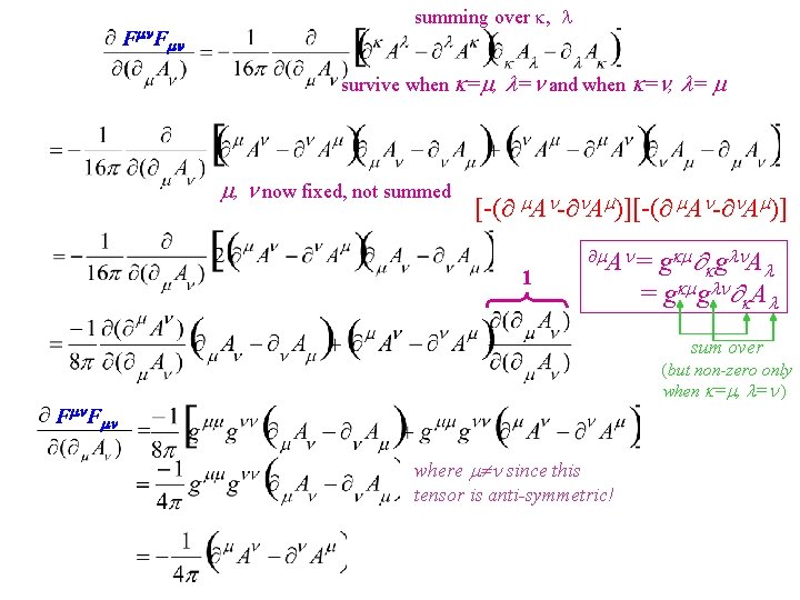 F F summing over , survive when = , = and when = , F F summing over , survive when = , = and when = ,