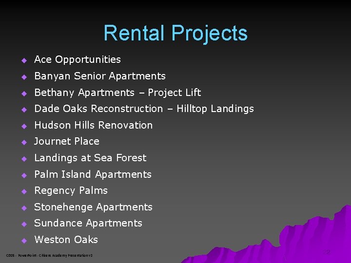 Rental Projects u Ace Opportunities u Banyan Senior Apartments u Bethany Apartments – Project