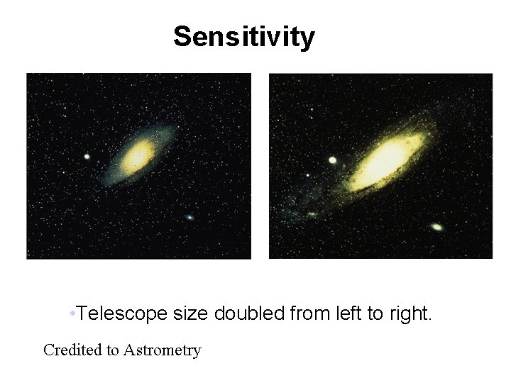 Sensitivity • Telescope size doubled from left to right. Credited to Astrometry 