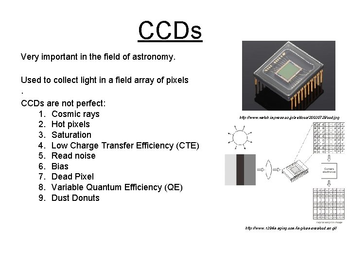 CCDs Very important in the field of astronomy. Used to collect light in a