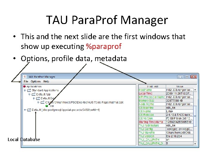 TAU Para. Prof Manager • This and the next slide are the first windows
