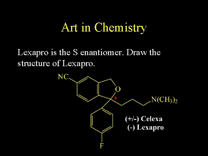 Art in Chemistry Lexapro is the S enantiomer. Draw the structure of Lexapro. 