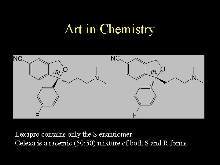 Art in Chemistry Lexapro contains only the S enantiomer. Celexa is a racemic (50: Art in Chemistry Lexapro contains only the S enantiomer. Celexa is a racemic (50: