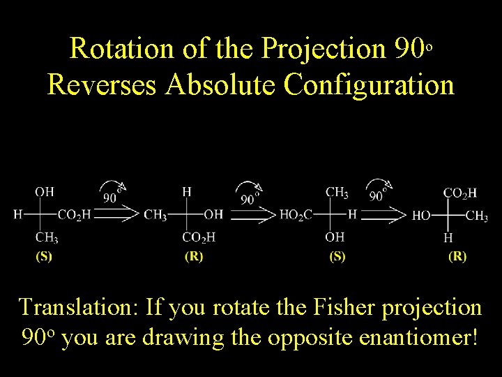 Rotation of the Projection 90 o Reverses Absolute Configuration Translation: If you rotate the