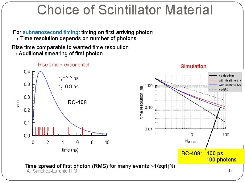 Choice of Scintillator Material For subnanosecond timing: timing on first arriving photon → Time