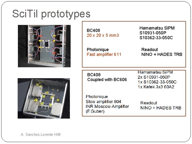 Sci. Til prototypes BC 408 20 x 5 mm 3 Photonique Fast amplifier 611
