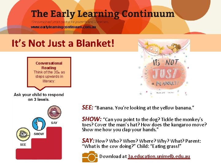 www. earlylearningcontinuum. com. au It’s Not Just a Blanket! Conversational Reading Think of the