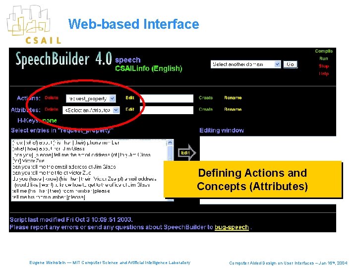 Web-based Interface Defining Actions and Concepts (Attributes) Eugene Weinstein — MIT Computer Science and