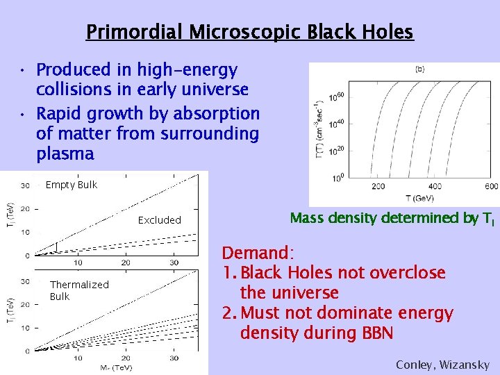 Primordial Microscopic Black Holes • Produced in high-energy collisions in early universe • Rapid Primordial Microscopic Black Holes • Produced in high-energy collisions in early universe • Rapid