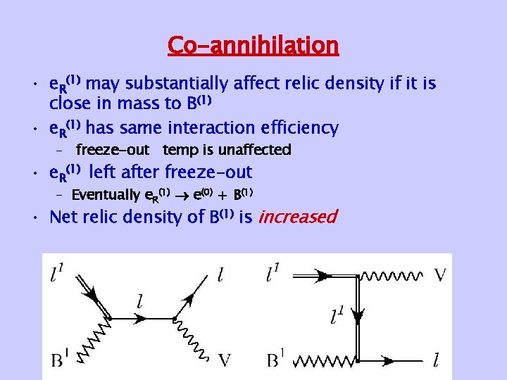 Co-annihilation • e. R(1) may substantially affect relic density if it is close in Co-annihilation • e. R(1) may substantially affect relic density if it is close in