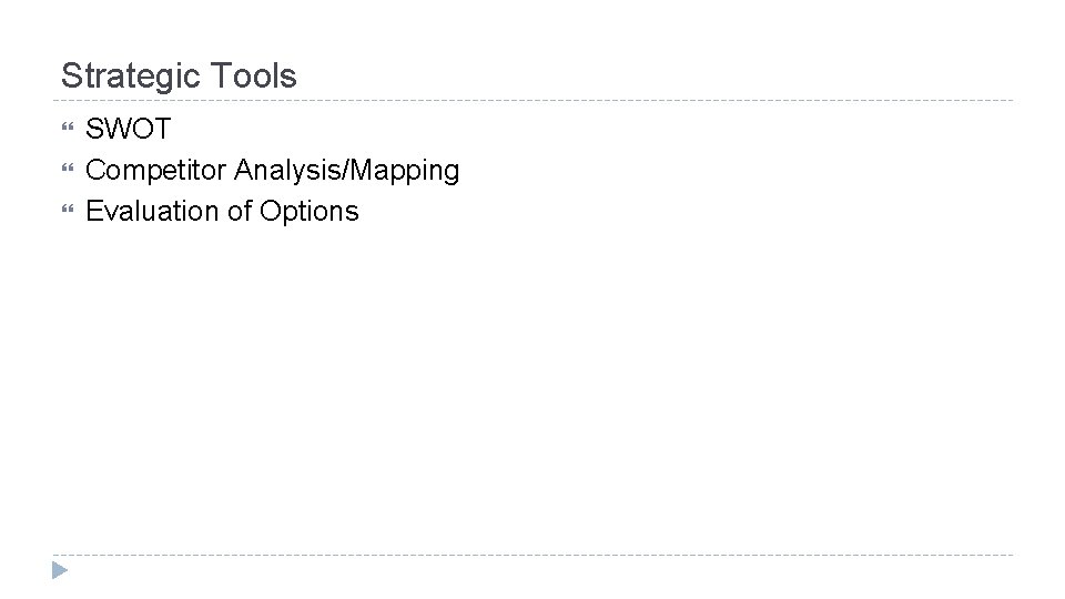 Strategic Tools SWOT Competitor Analysis/Mapping Evaluation of Options 