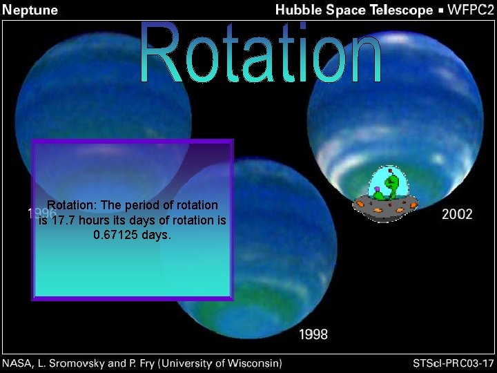 Rotation: The period of rotation is 17. 7 hours its days of rotation is