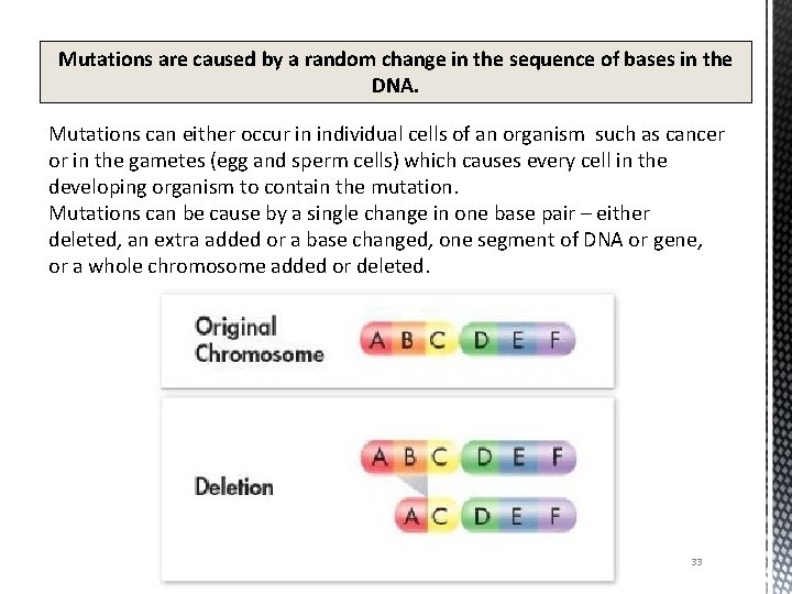 Mutations are caused by a random change in the sequence of bases in the