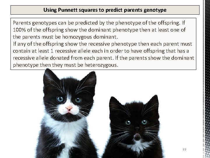 Using Punnett squares to predict parents genotype Parents genotypes can be predicted by the