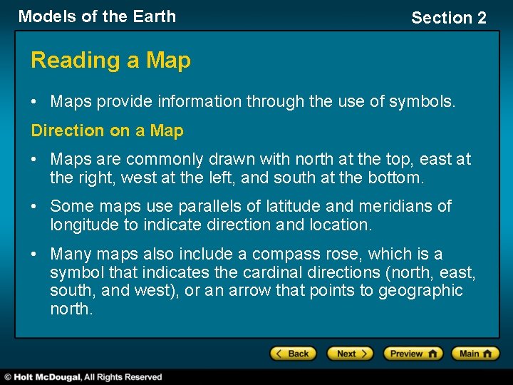 Models of the Earth Section 2 Reading a Map • Maps provide information through Models of the Earth Section 2 Reading a Map • Maps provide information through