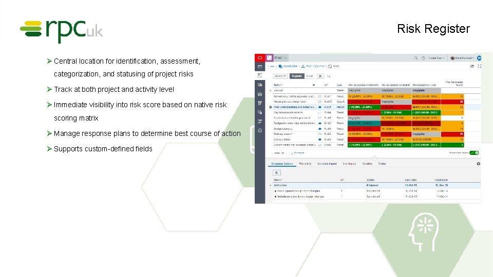 Risk Register Ø Central location for identification, assessment, categorization, and statusing of project risks